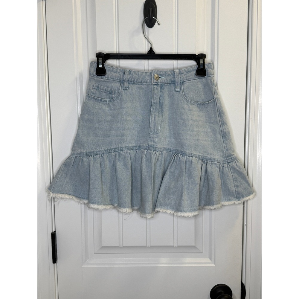 Mustard Seed Denim Mini Skirt S Light Wash Ruffle Hem Western Country Concert